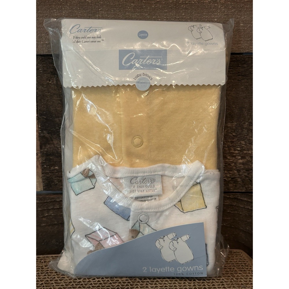Vintage Carter's Infant Layette Gowns Bear Rabbit Print Yellow Set of Two NEW